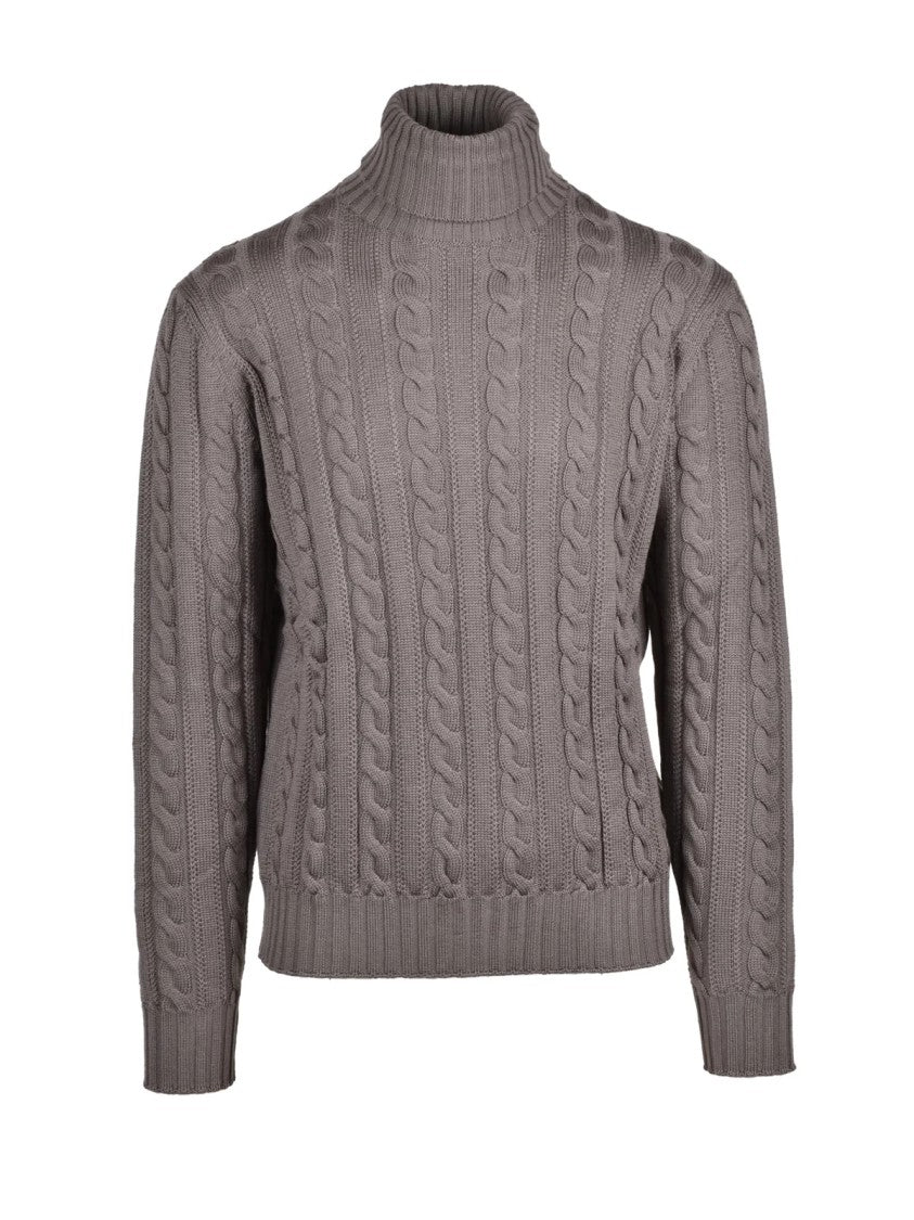 Filippo De Laurentiis Grey Extrafine Merino Wool Cable Knit Sweater