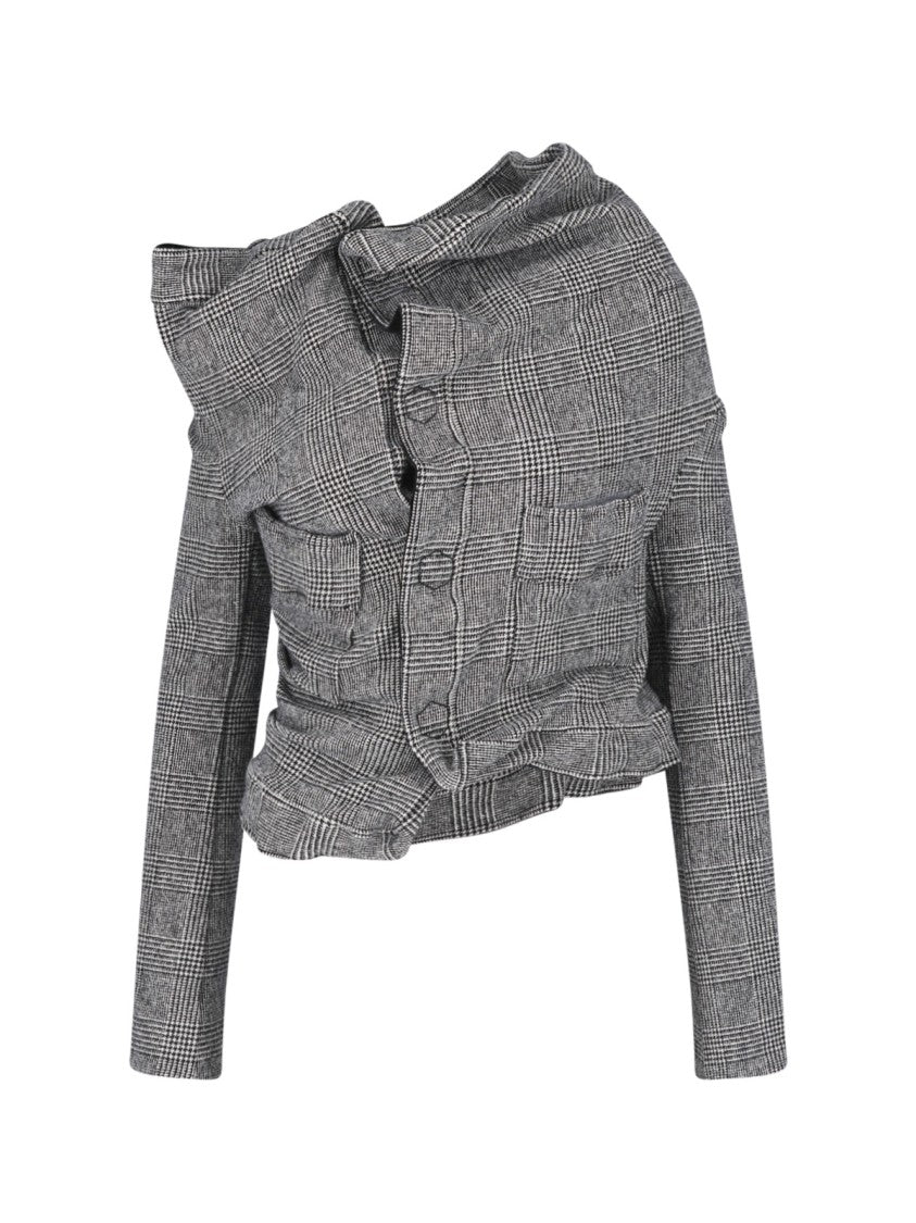 Junya Watanabe Grey Asymmetrical Ruched Button Wool-Blend Jacket