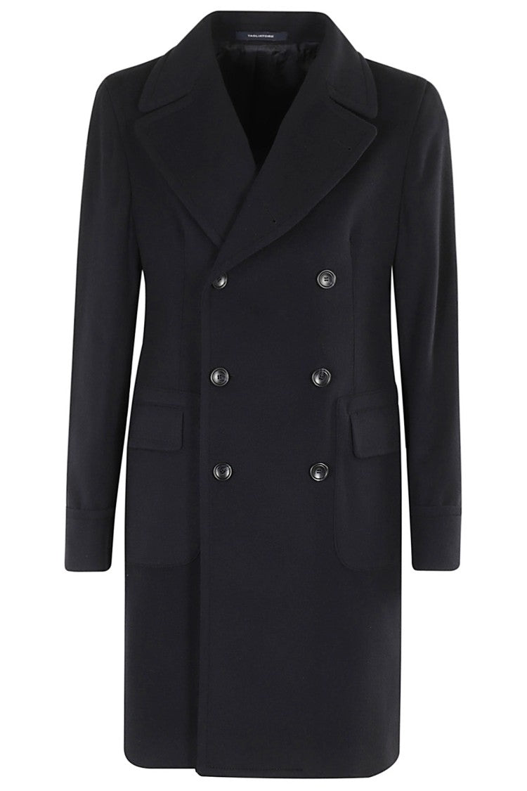 Tagliatore Carlo Blue Double-Breasted Wool-Cashmere Coat