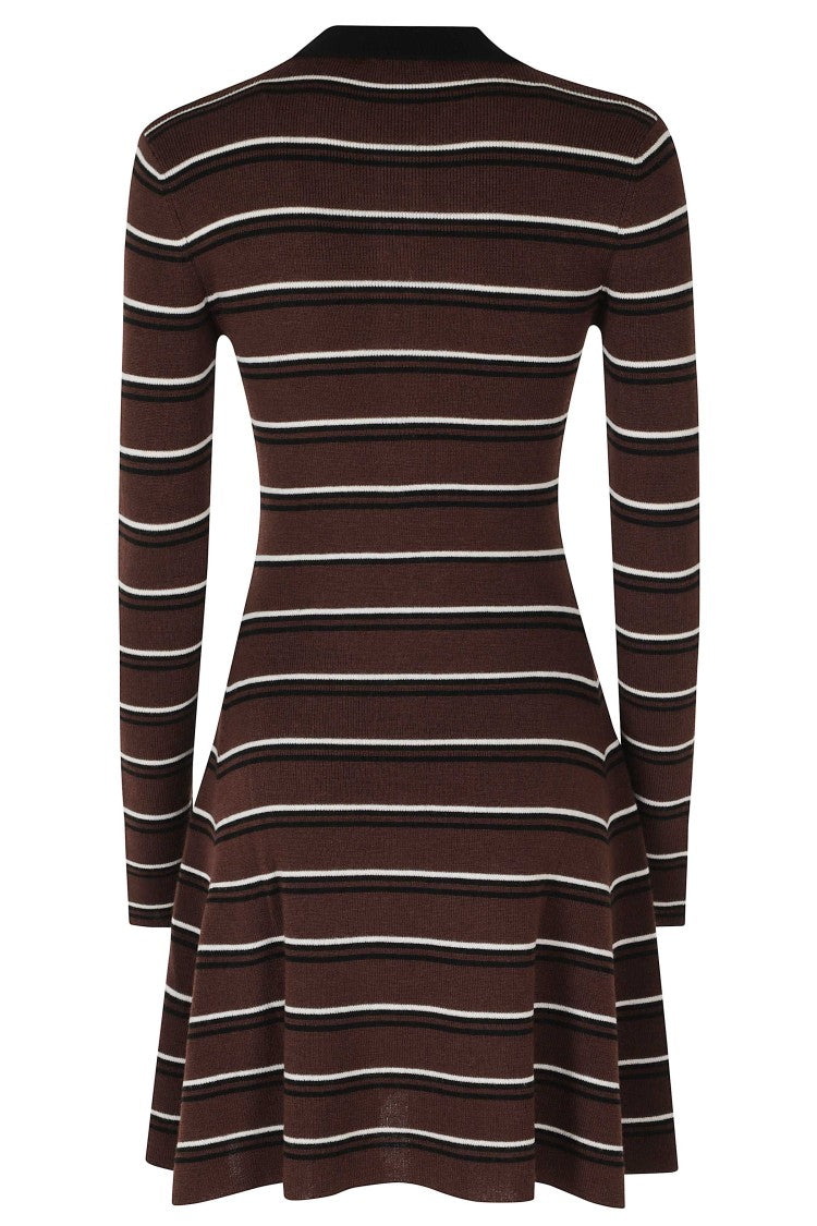 Ganni Ribbed Knit Mini Dress With Classic Collar And Logo Buttons