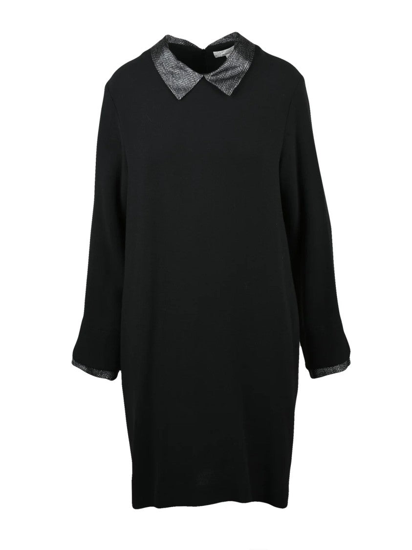 Antonelli Flared Black Dress With Three-Quarter Sleeves And Side Pockets