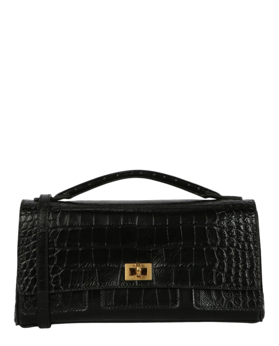 Balenciaga Bel Air Small Croc-Embossed Leather Clutch Bag