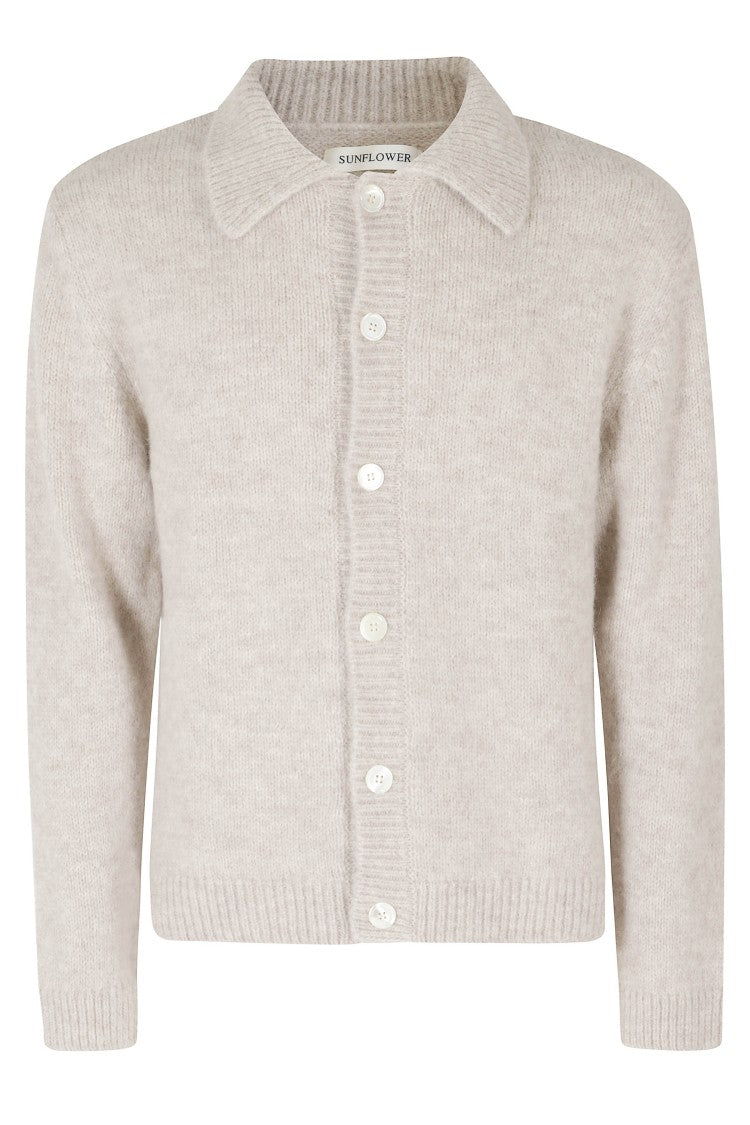 Sunflower Oat Ribbed Alpaca-Wool Polo Cardigan