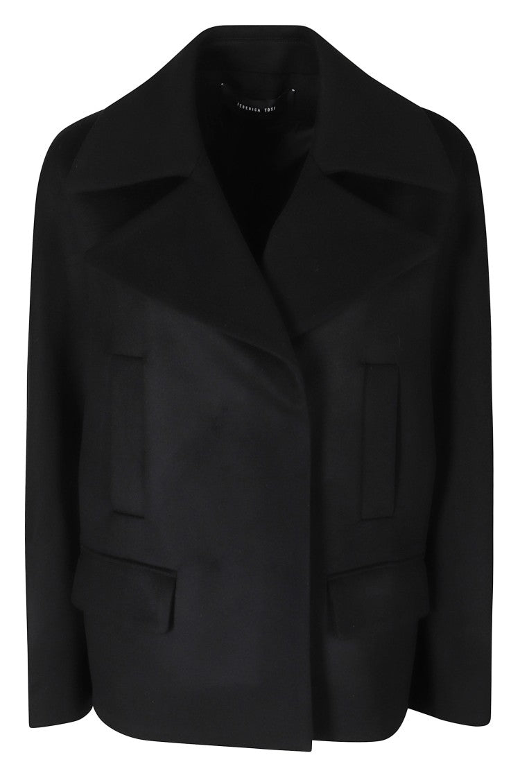 Federica Tosi Black Short Caban Wool-Cashmere Coat