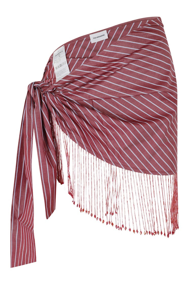 The Andamane Striped Cotton Pareo With Beaded Fringe Detail