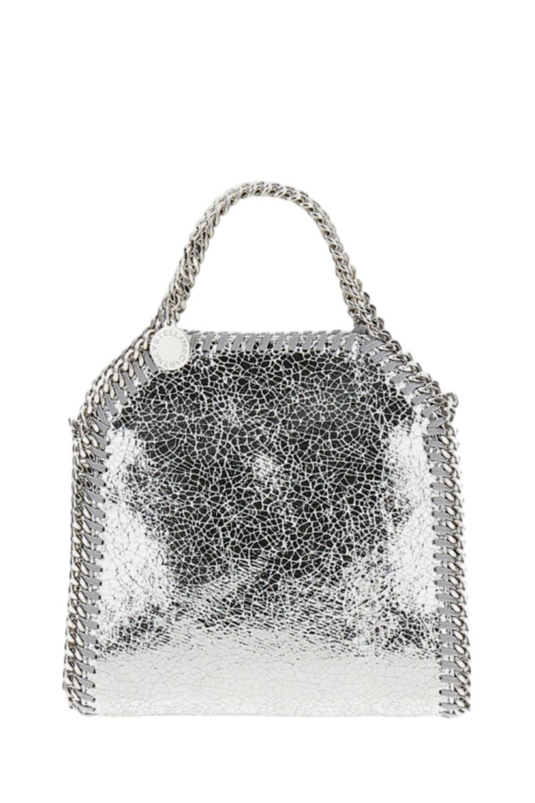 Stella Mccartney Cracked Metallic Small Tote With Silver Chain Details