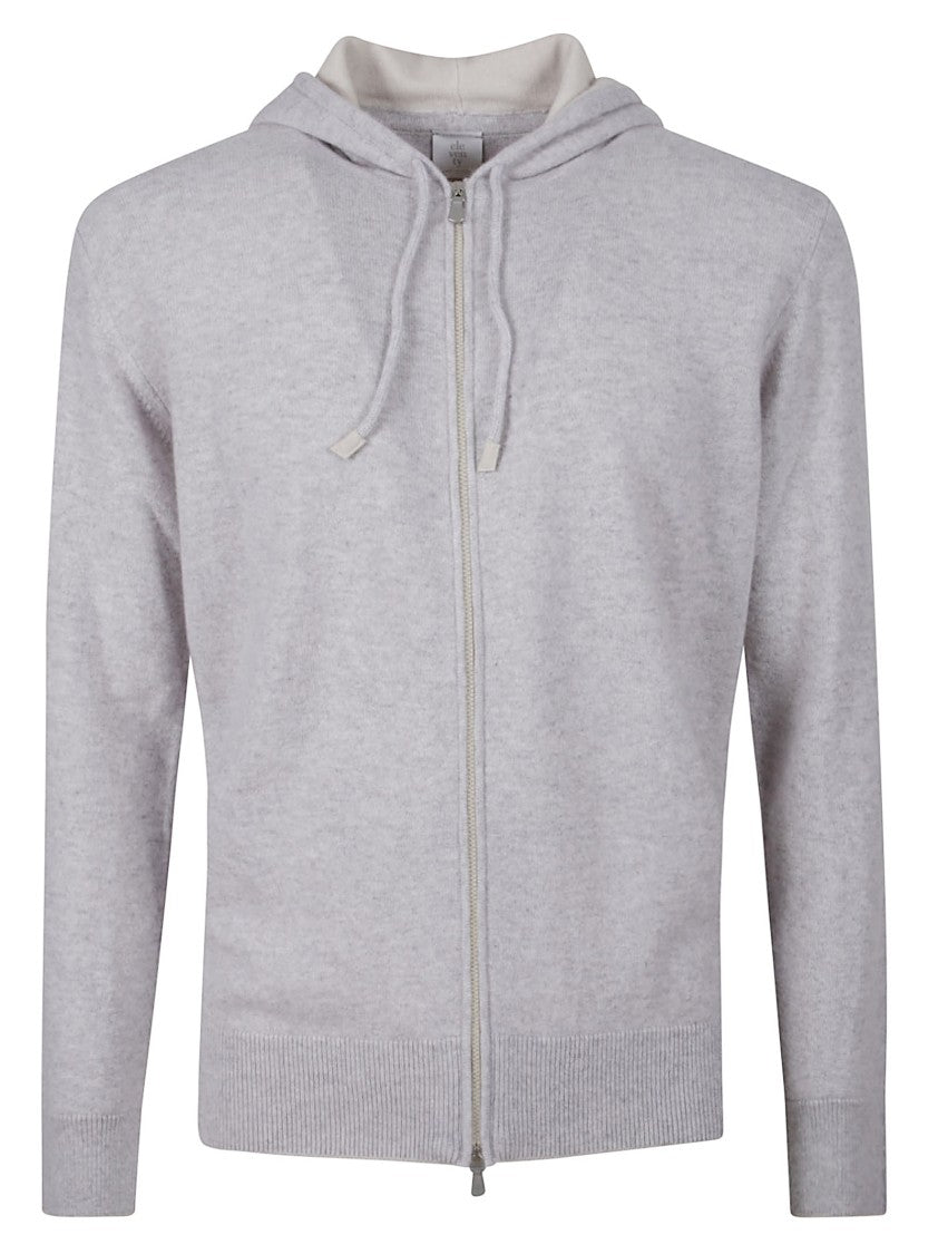 Eleventy Light Grey Zip-Up Hoodie With Drawstring