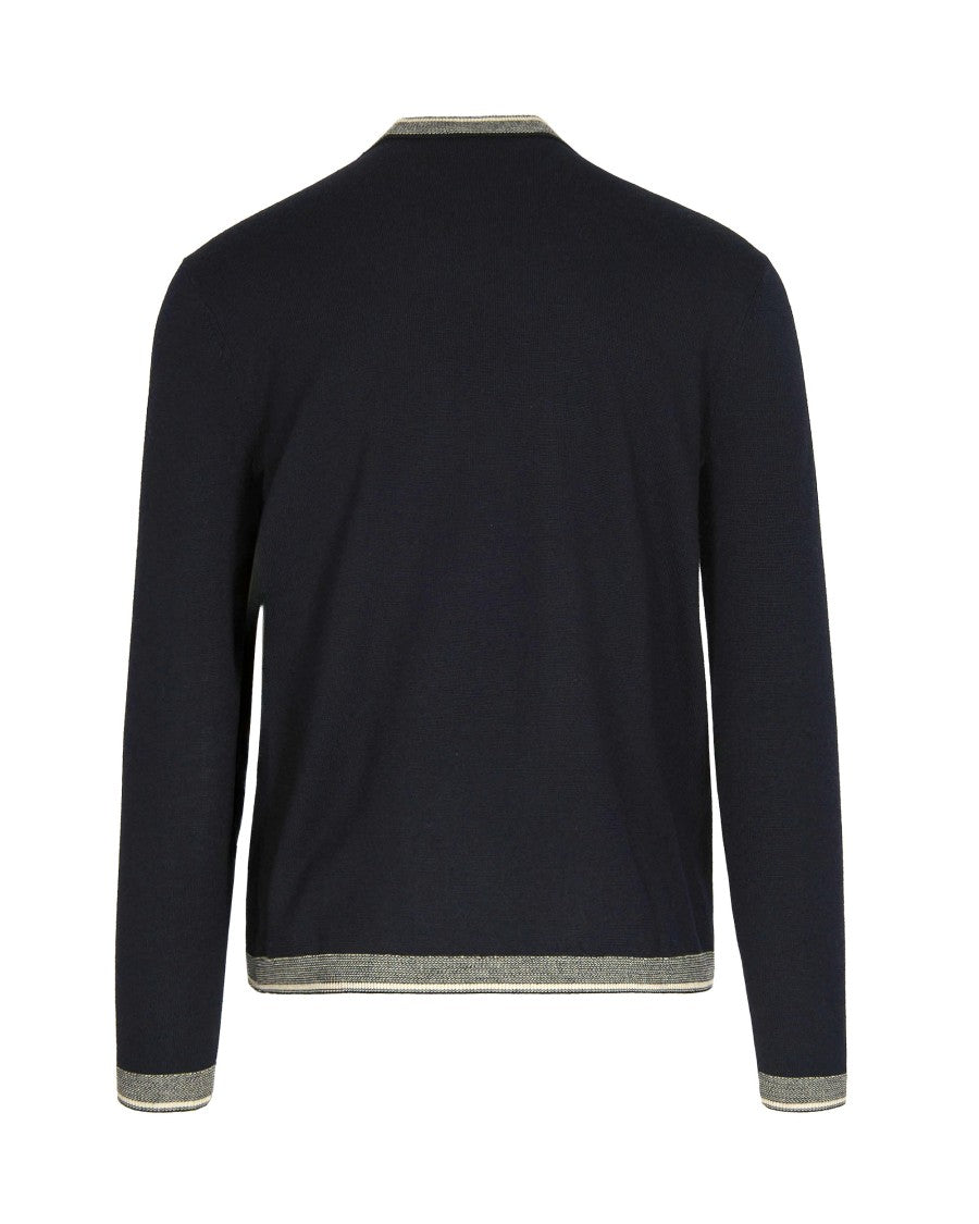 Emporio Armani Navy Blue Virgin Wool Sweater With Logo