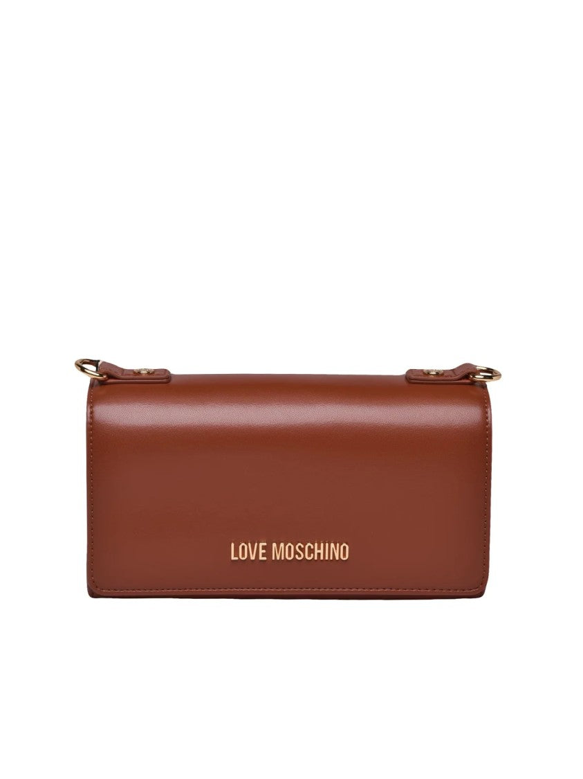 Love Moschino Structured Brown Polyurethane Shoulder Bag With Gold Accents