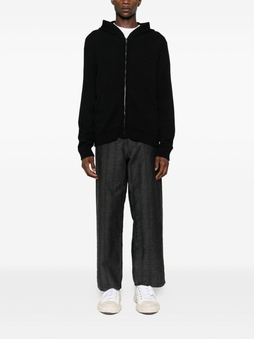 Palm Angels Black Zip-Up Hoodie With Bold Gothic Logo