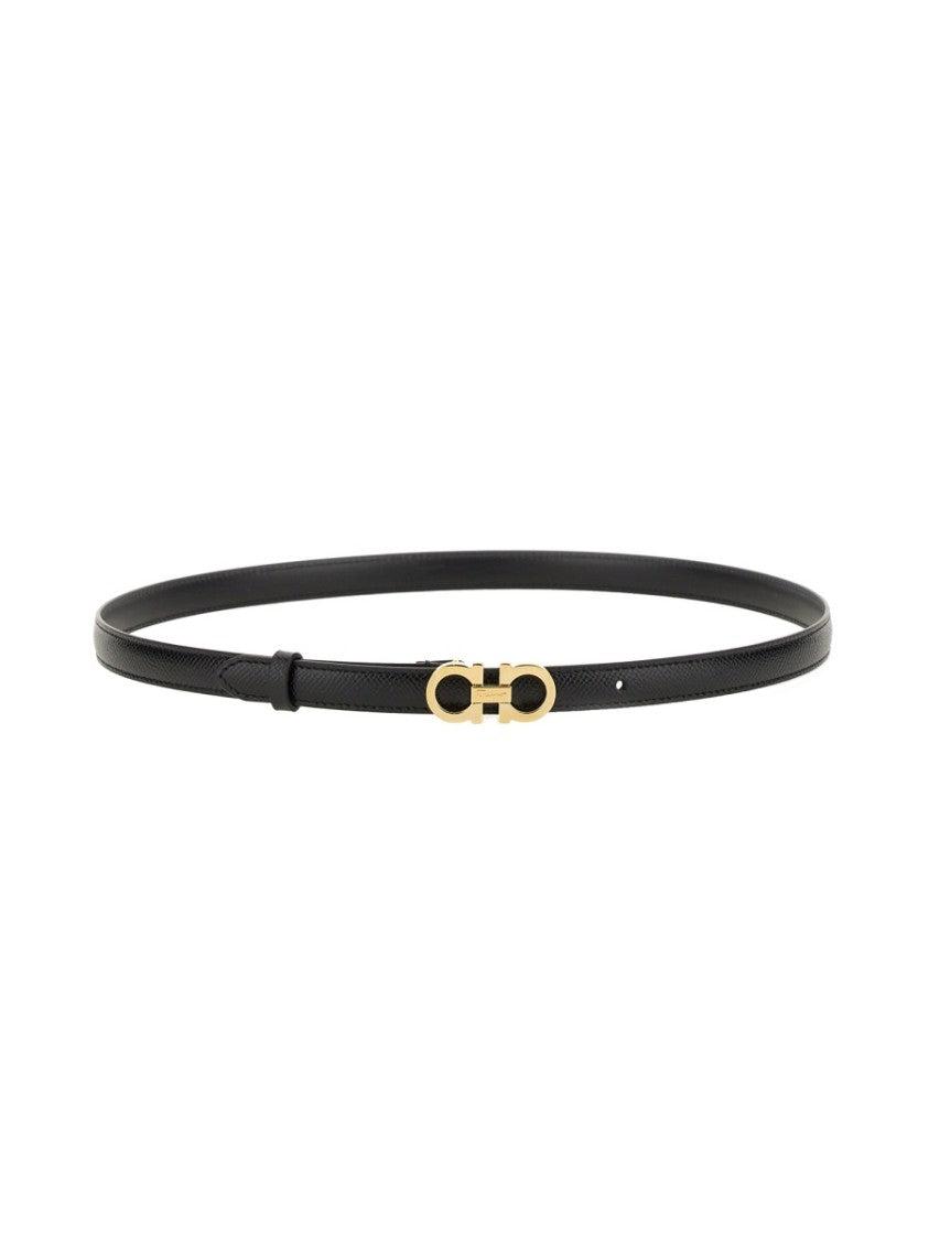 Ferragamo Slim Fit Gancini Gold Buckle Belt