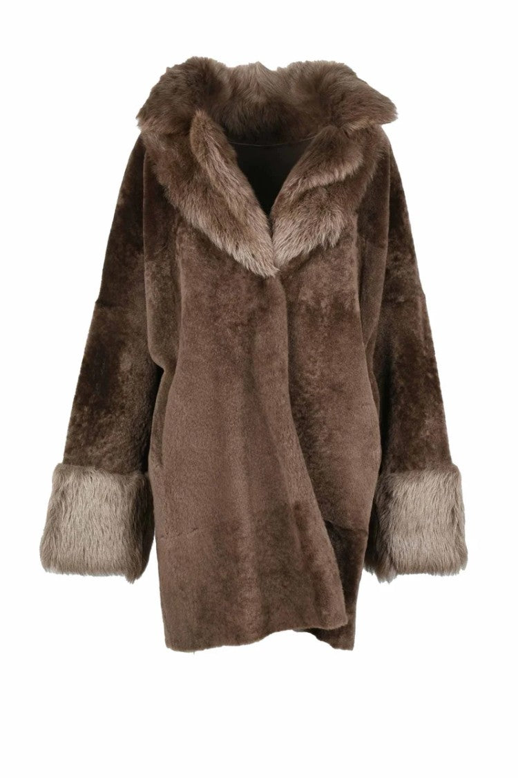 Myskin Brown Shearling Coat With Wide Collar