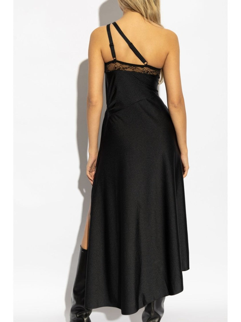 Coperni Asymmetric Black Satin Dress With Lace Details