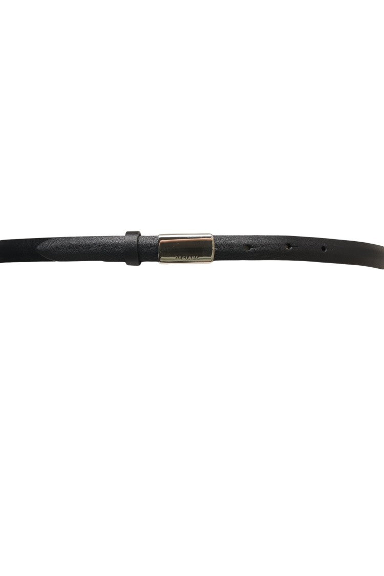 Orciani Refined Black Leather Slim Belt With Rectangular Buckle