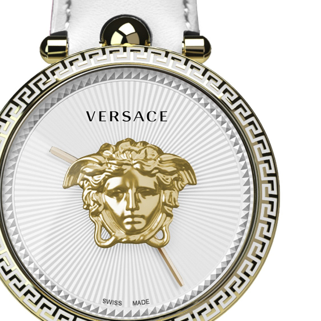 Versace Palazzo Empire Quartz Watch With Gold-Tone Stainless Steel And White Leather Strap