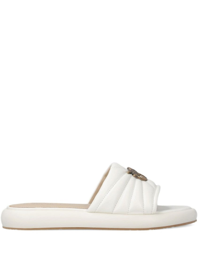 Pinko White Slides With Love Birds Logo Plaque