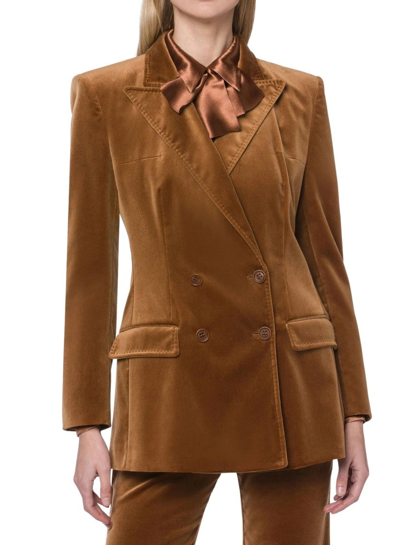 Alberta Ferretti Tailored Double-Breasted Brown Velvet Jacket
