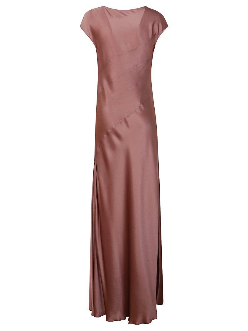 Alberta Ferretti Flowing Maxi Dress With Cap Sleeves And V-Neckline
