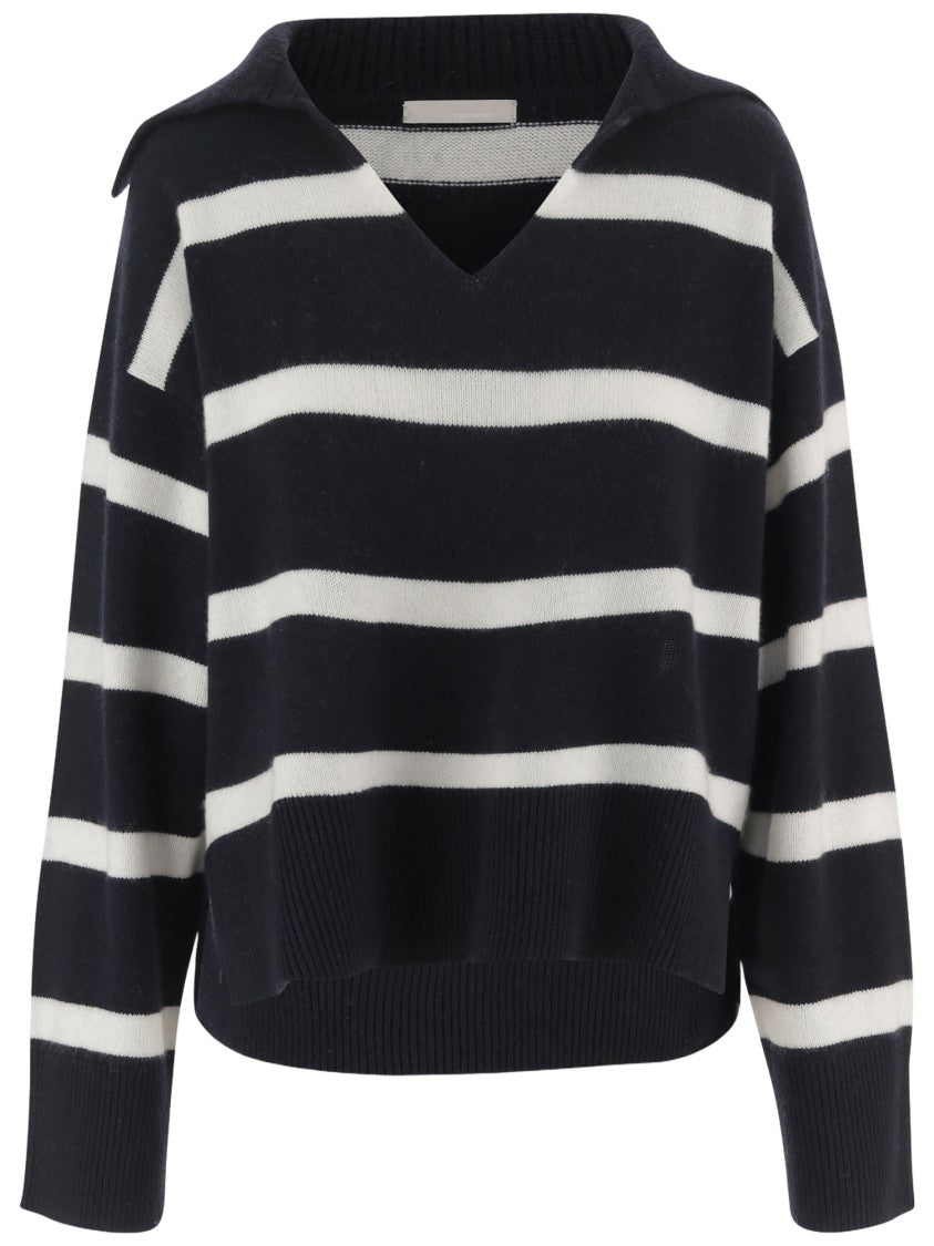 Allude V-Neck Cashmere Sweater With Classic Stripes