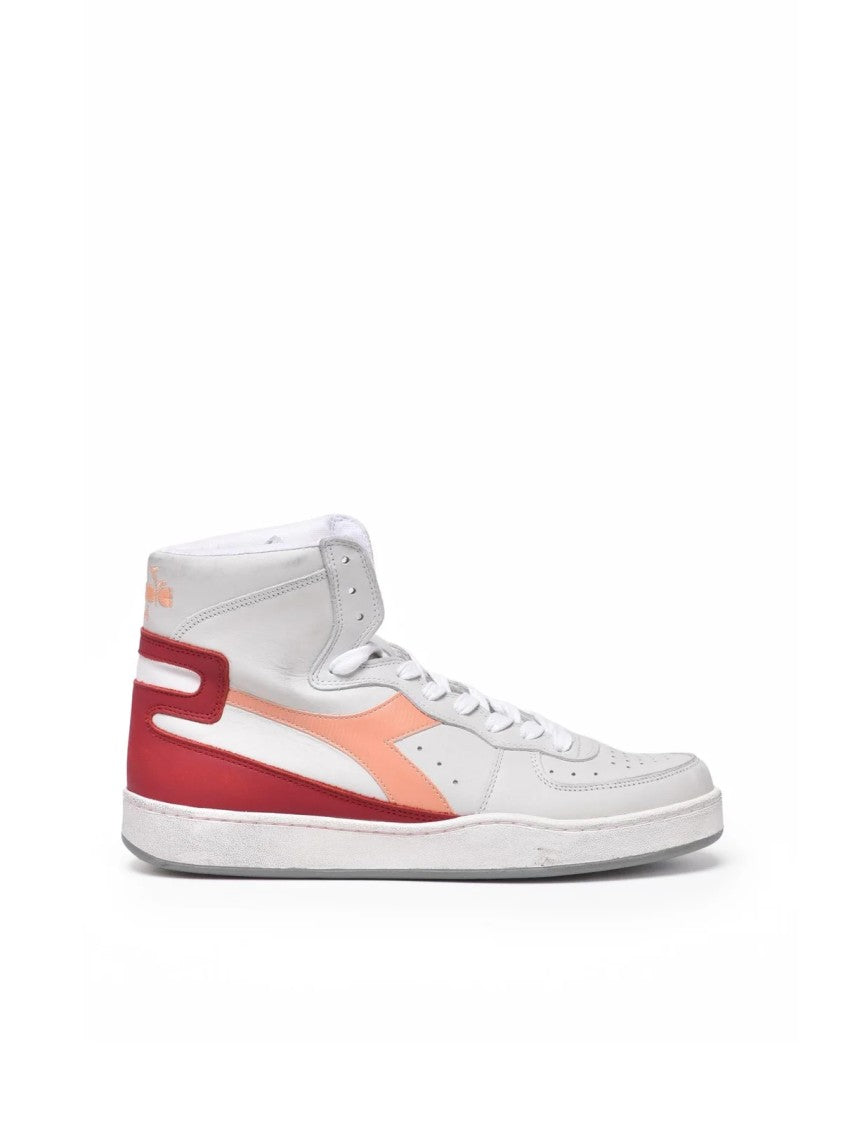 Diadora Heritage Grey Red Leather Mi Basket Sneakers