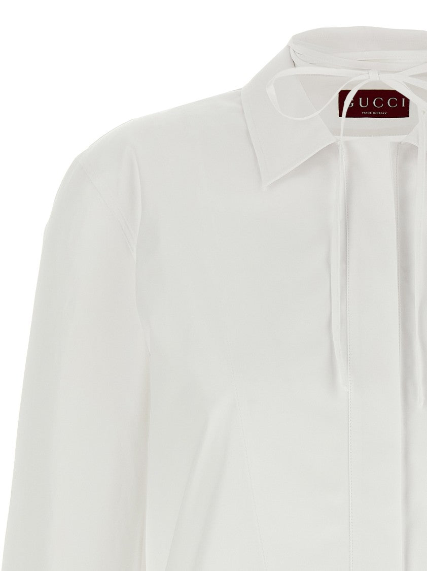 Gucci Pointed Collar Cotton Poplin Shirt With Knotted Webbing