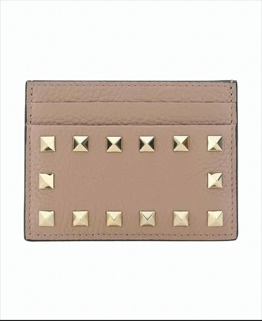 Valentino Garavani Leather Card Wallet With Gold-Tone Pyramid Studs