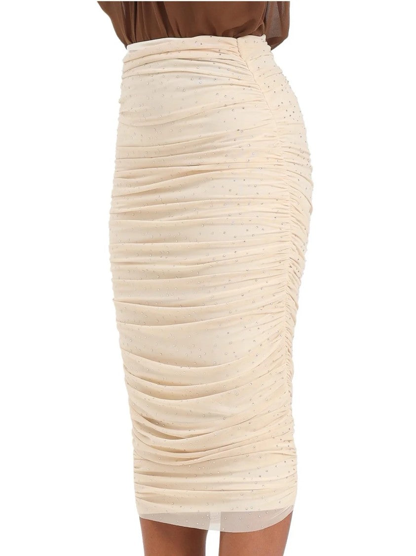 Alma Sanchez Ruched Tulle Midi Skirt With Subtle Sparkling Embellishments