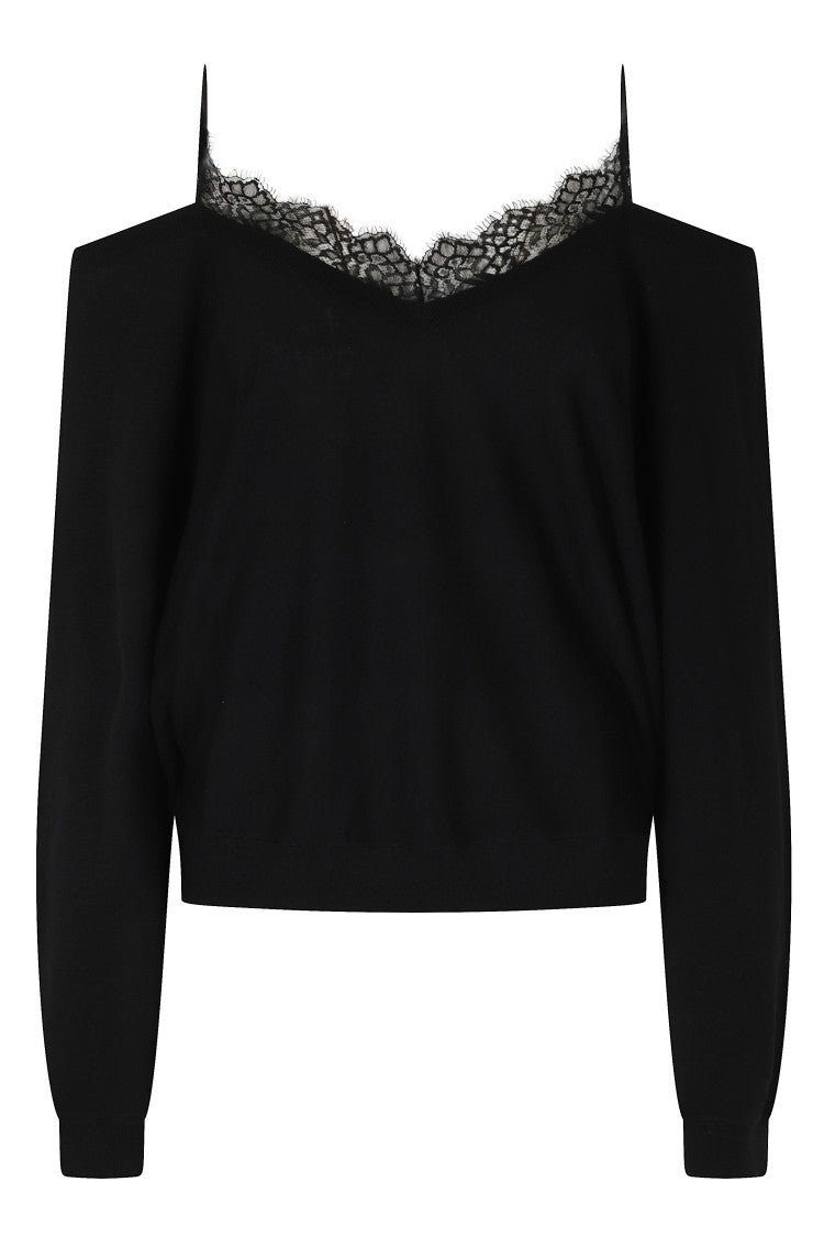 Iro Ivoire Black Cotton-Silk Lace Cut-Out Shoulder Top