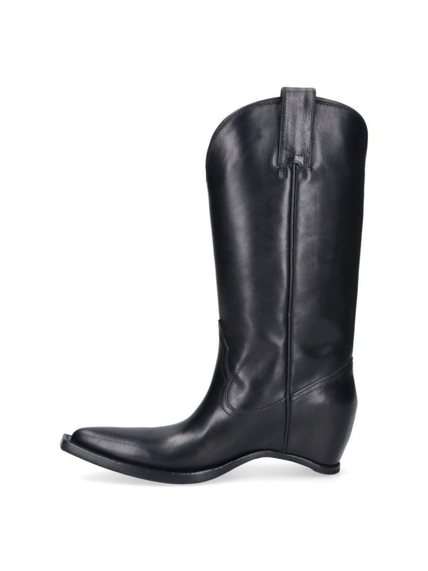 Maison Margiela Black Heel-Less Squared Toe Leather Boots