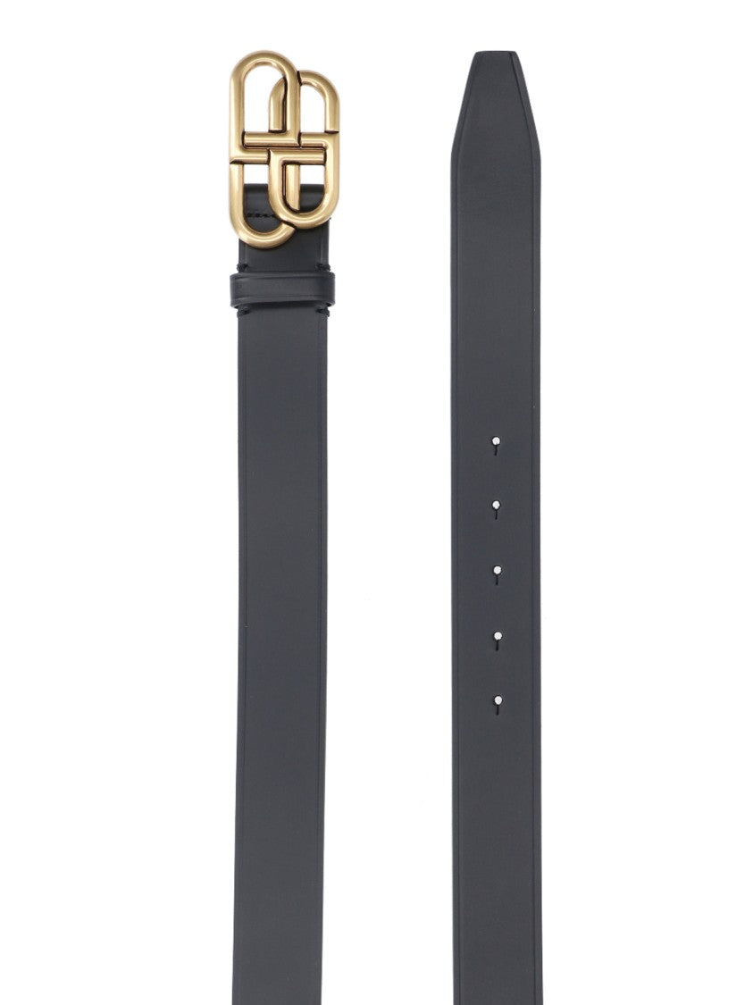 Balenciaga Black Bb Gold Buckle Leather Belt