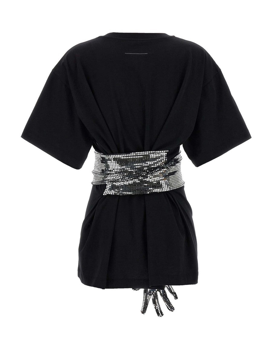 Mm6 By Maison Margiela Short-Sleeve Black T-Shirt With Disco-Style Gloves