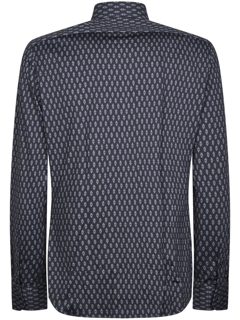 Xacus Long-Sleeve Button-Up Shirt With Geometric Pattern And Classic Collar