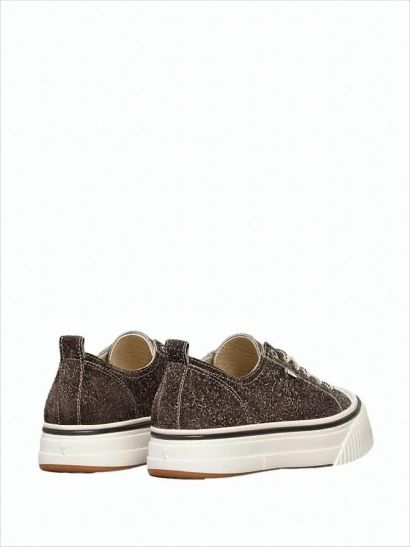 Ami Textured Dark Brown Low-Top Sneakers With Cream Laces And Heart Detail