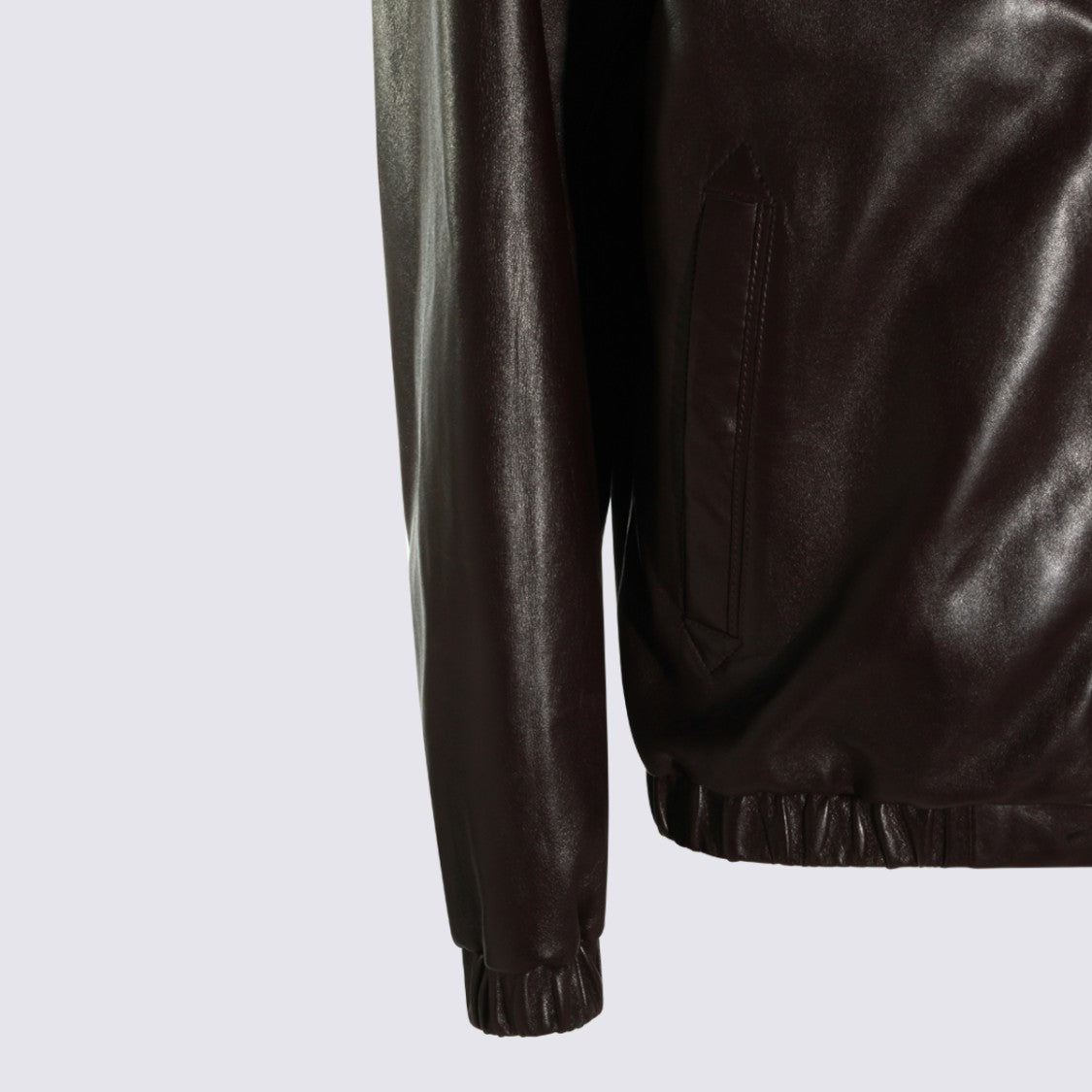 Canali Dark Brown Leather Jacket With Classic Collar And Minimalist Design