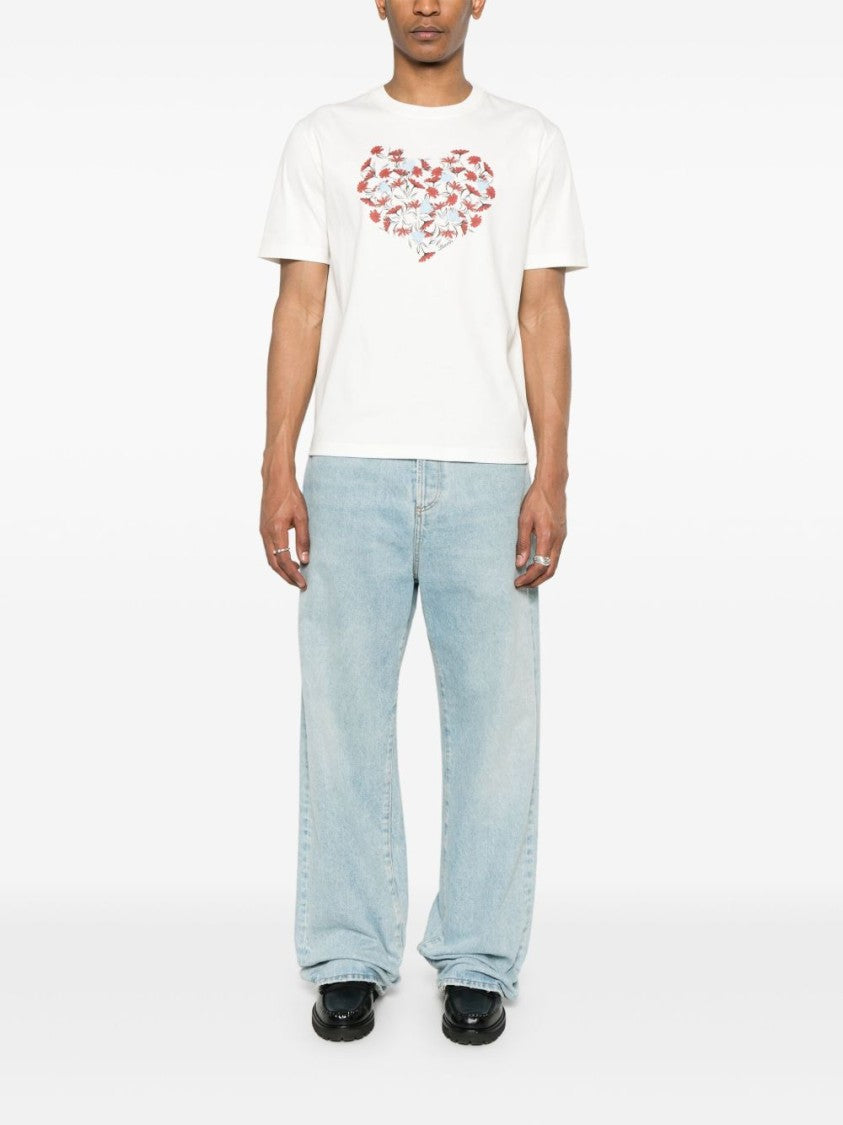 Lanvin Light Beige Heart Embellished Crew Neck T-Shirt