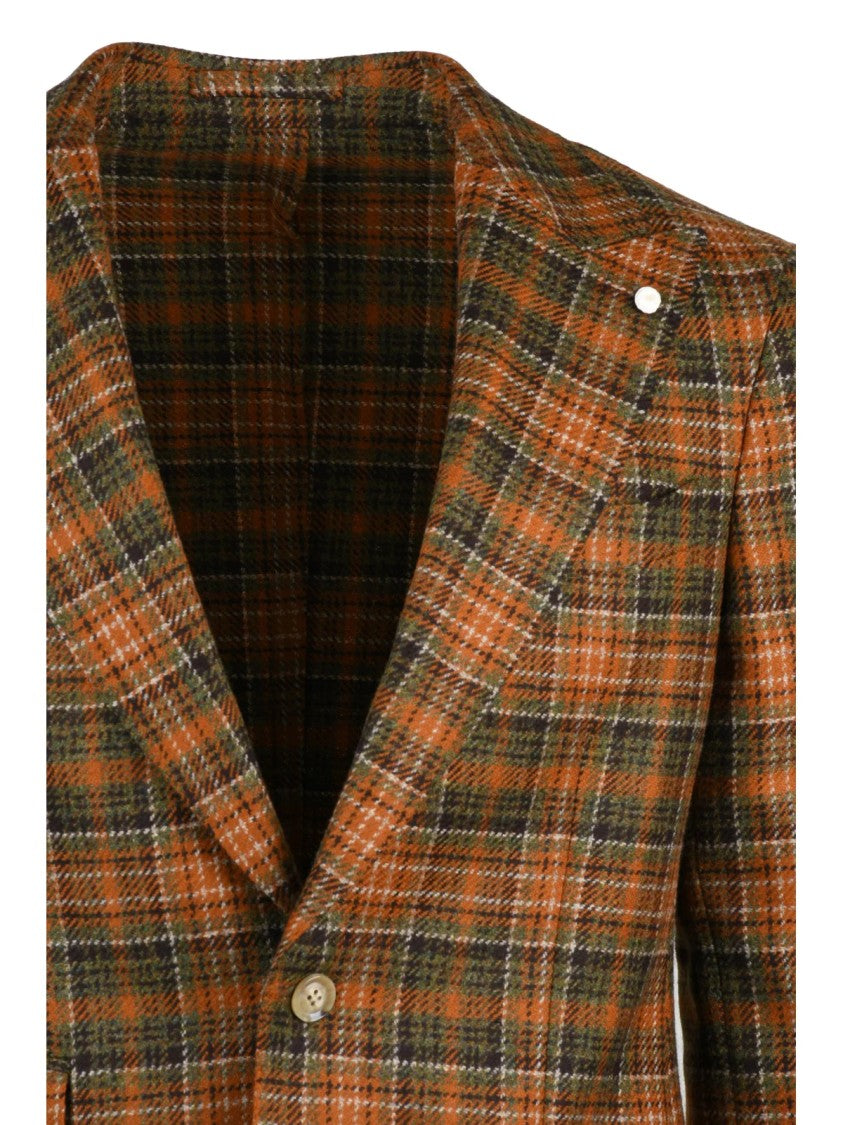 Luigi Bianchi Wool Cashmere Rounded Jacket With Distinctive Plaid Pattern