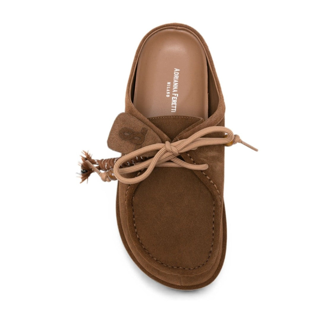 Adrianna Feretti Brown Wedge Decorative Bow Tassels Suede Mules
