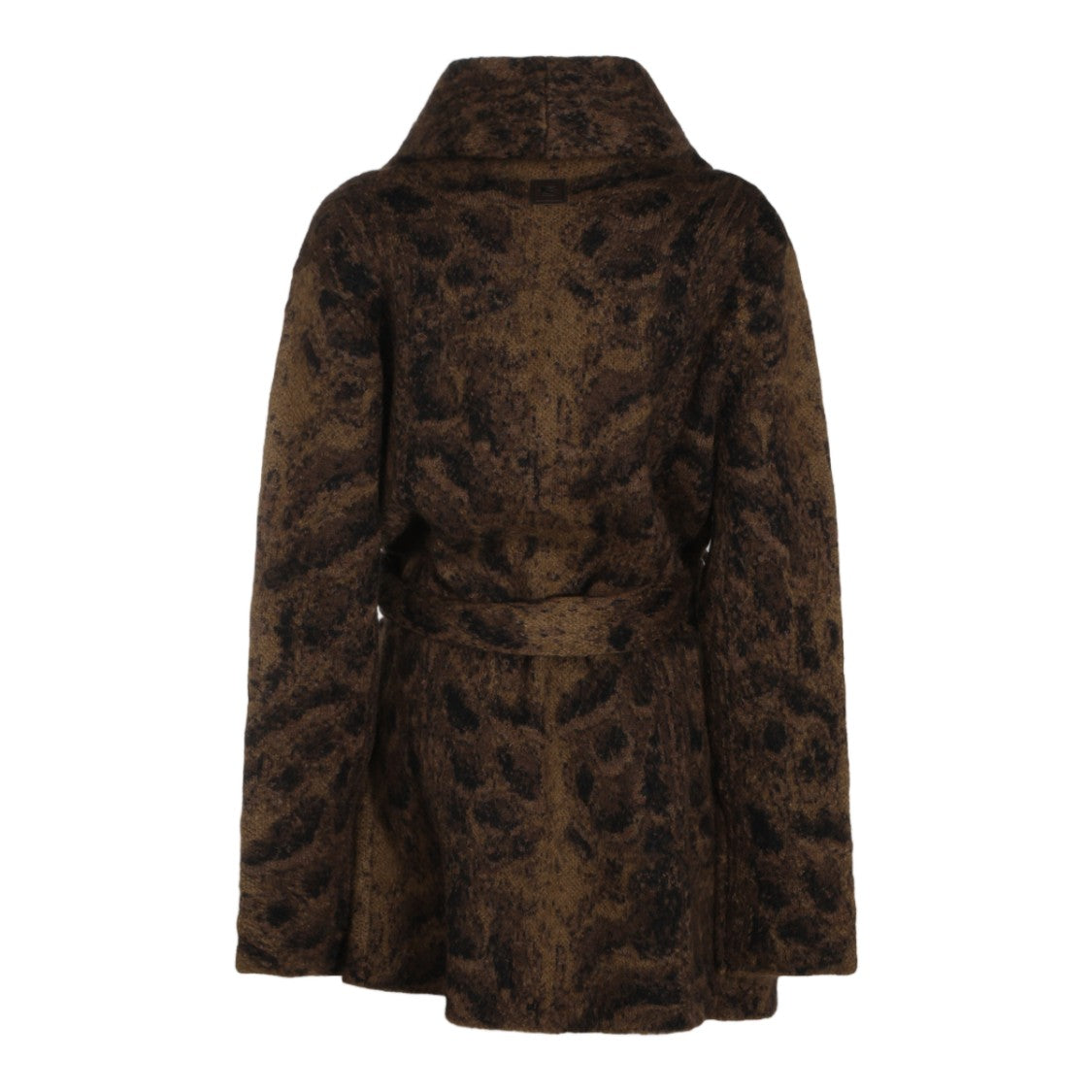 Etro Textured Shawl Collar Sweater With Abstract Pattern And Belted Waist