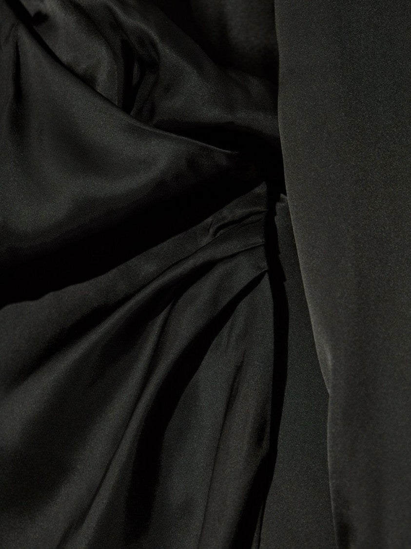 The Attico Long Black Satin Shirt Dress