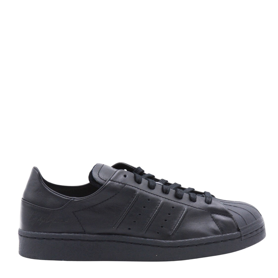 Y-3 Monochromatic Black Low-Top Sneakers With Perforated Stripes