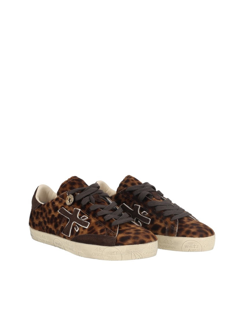 Premiata Leopard Stevend Hairy Calf Leather Low-Top Sneakers