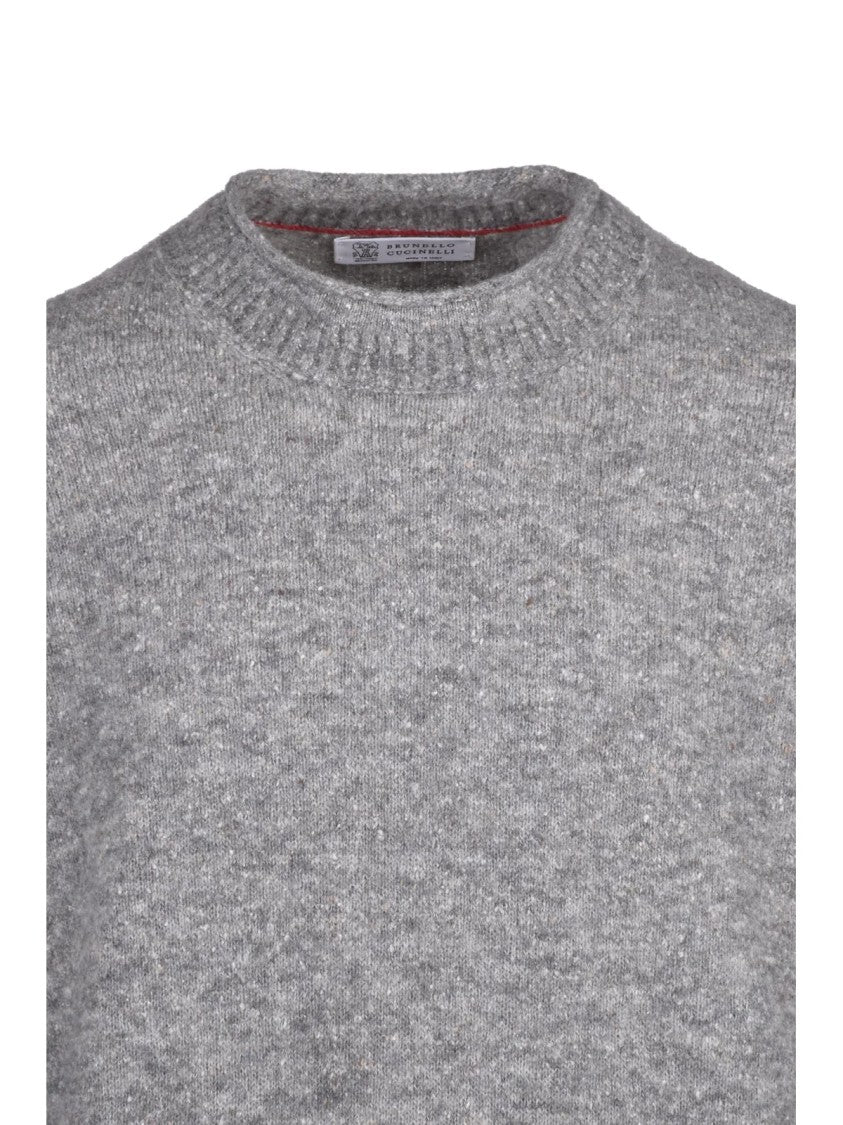 Brunello Cucinelli Grey Bound Neck Alpaca-Blend Sweater