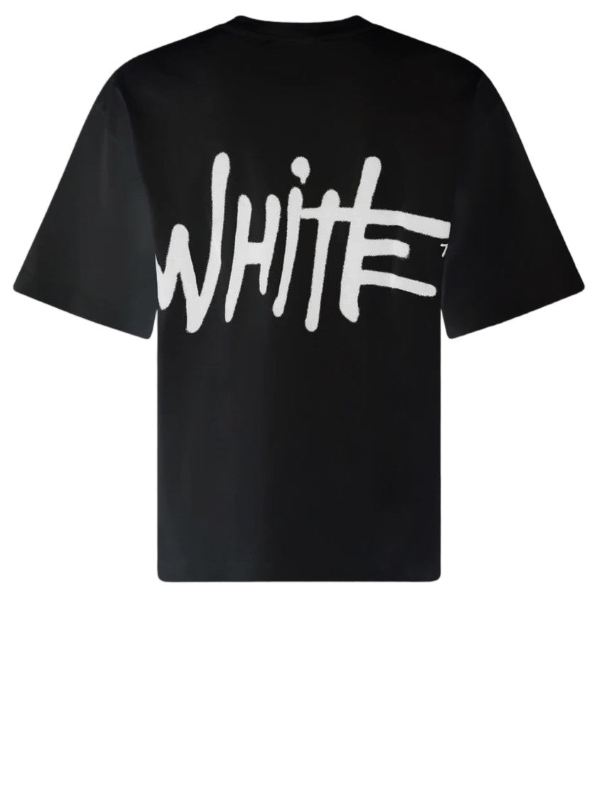 Off-White Round Neck Cotton T-Shirt With Contrast Logo Print