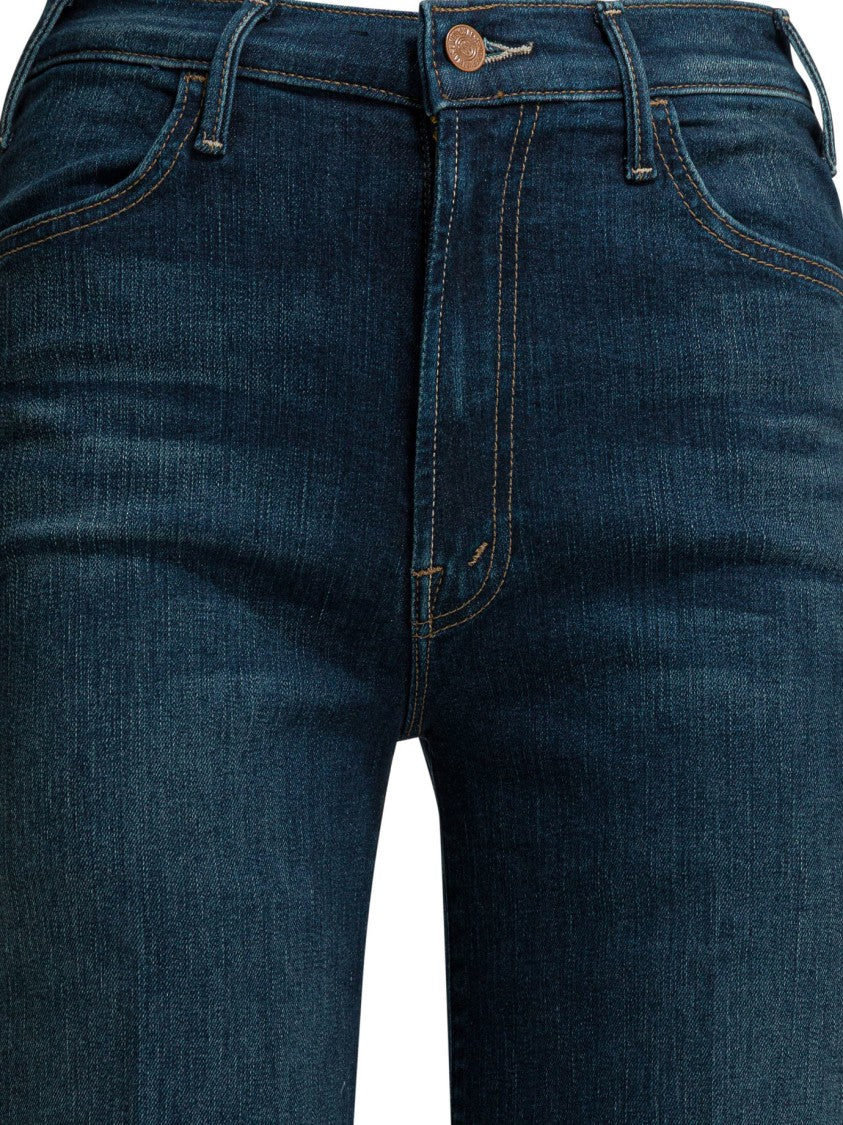 Mother Wide-Leg High-Waist Denim Trousers With Zippered Front Flap