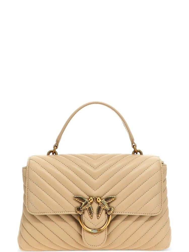 Pinko Quilted Chevron Beige Tote Bag With Elegant Gold Clasp