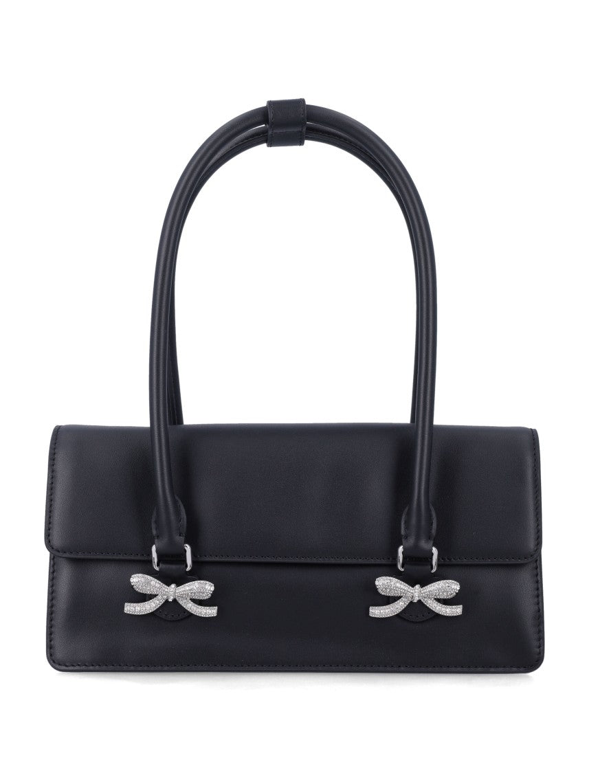 Self-Portrait Black Leather Shoulder Bag With Crystal Bows