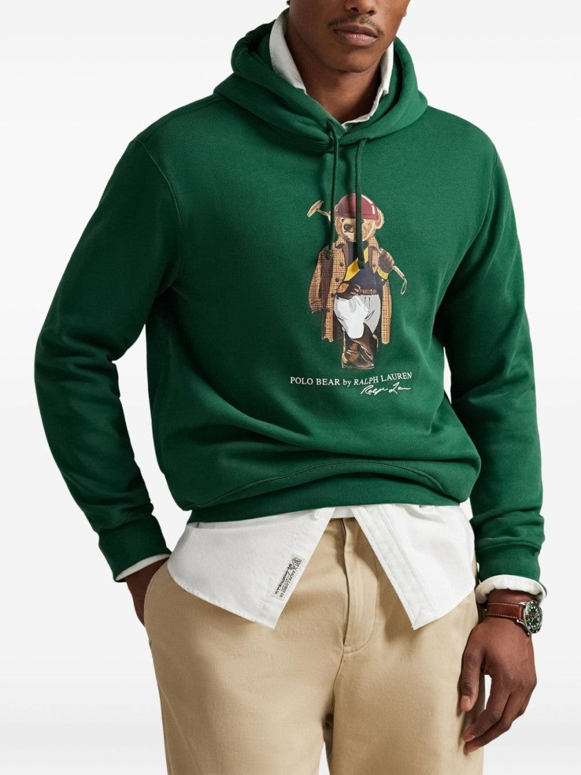 Polo Ralph Lauren Green Hooded Sweatshirt With Vintage Bear Graphic