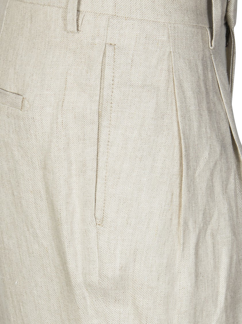 Berwich White Palazzo Natural Texture Linen Trousers