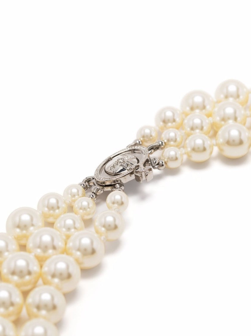 Vivienne Westwood Multi-Strand Pearl Necklace With Silver-Toned Clasp And Charm
