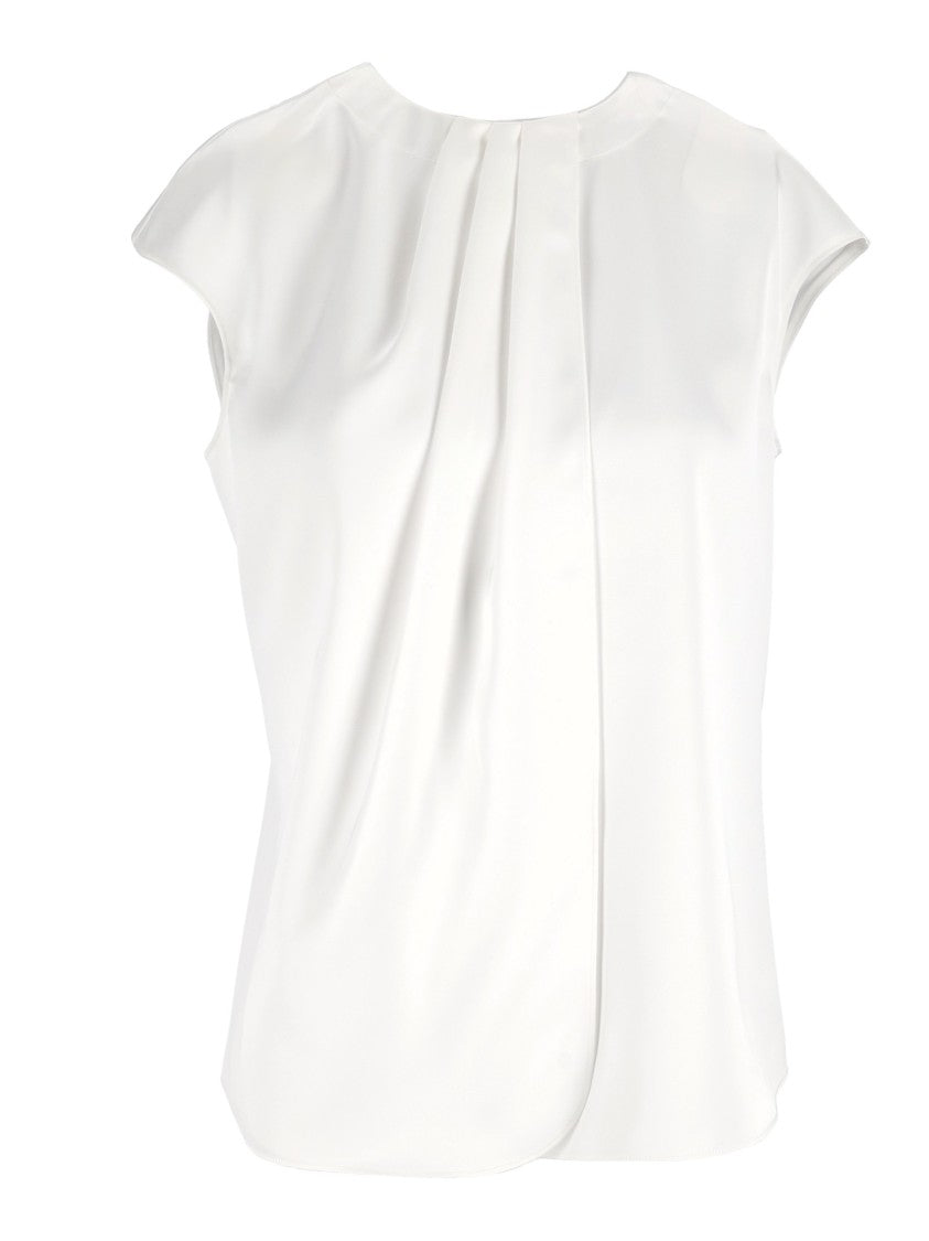 Emporio Armani White Cap-Sleeve Pleated Tank Top
